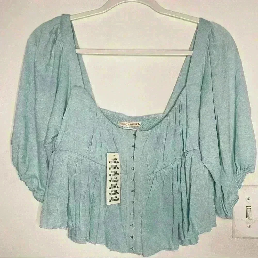 NWT Urban Outfitters Light Blue Crop Top - Size L - Picture 2 of 5